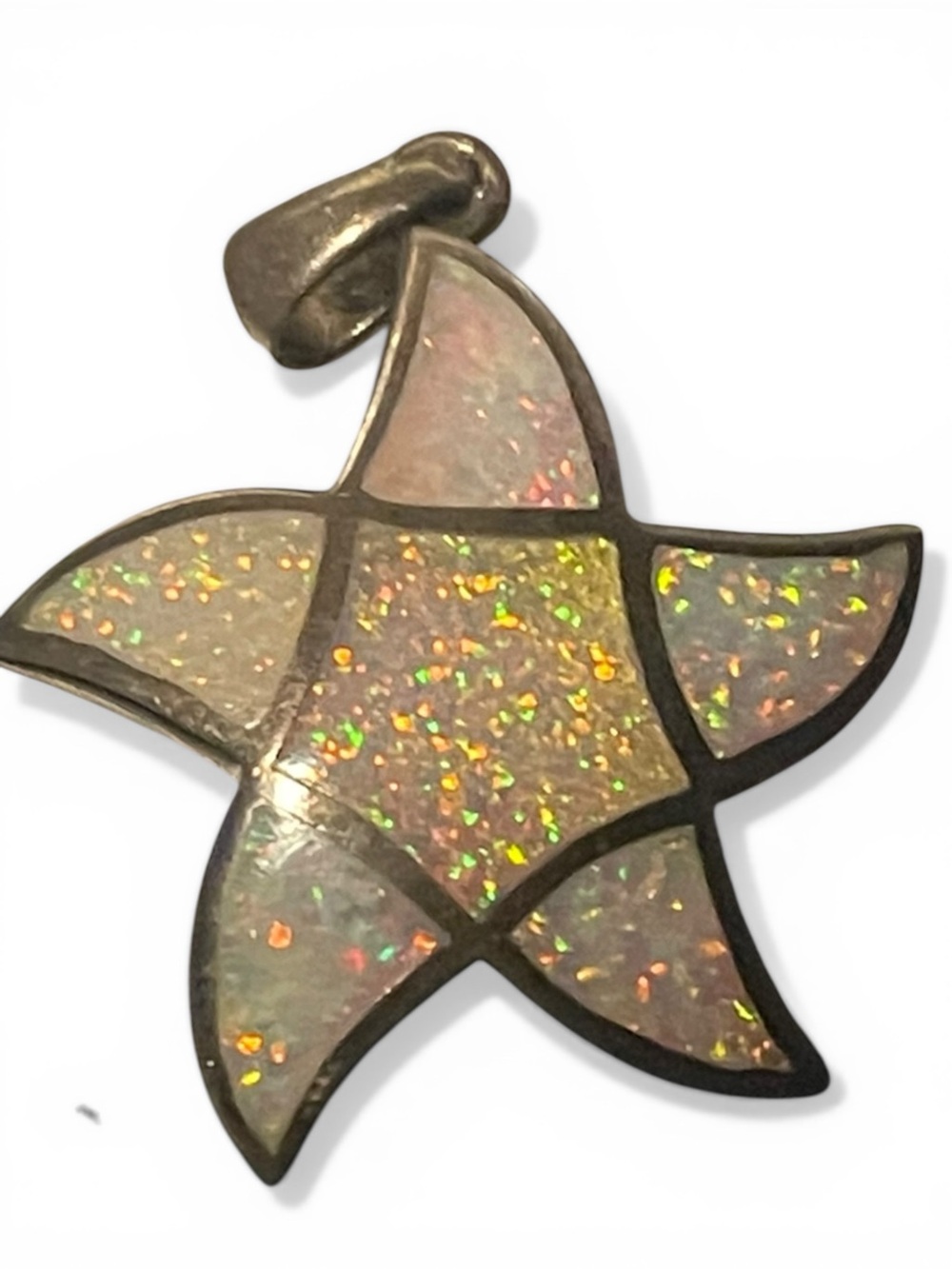 Silver Opal Starfish Pendant - Iridescent White